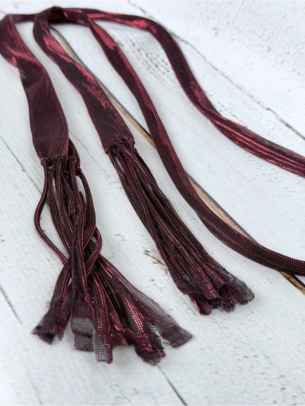 True Vintage Metallic Burgundy Braided Lariat Rope Belt with Fringe Tassels